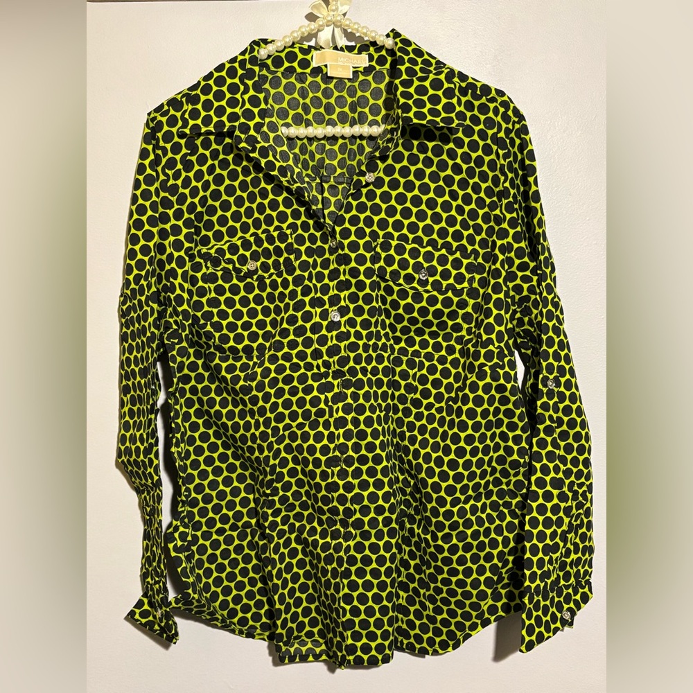 Michael Kors Green Polka Dot Button Down Shirt Size 1X
